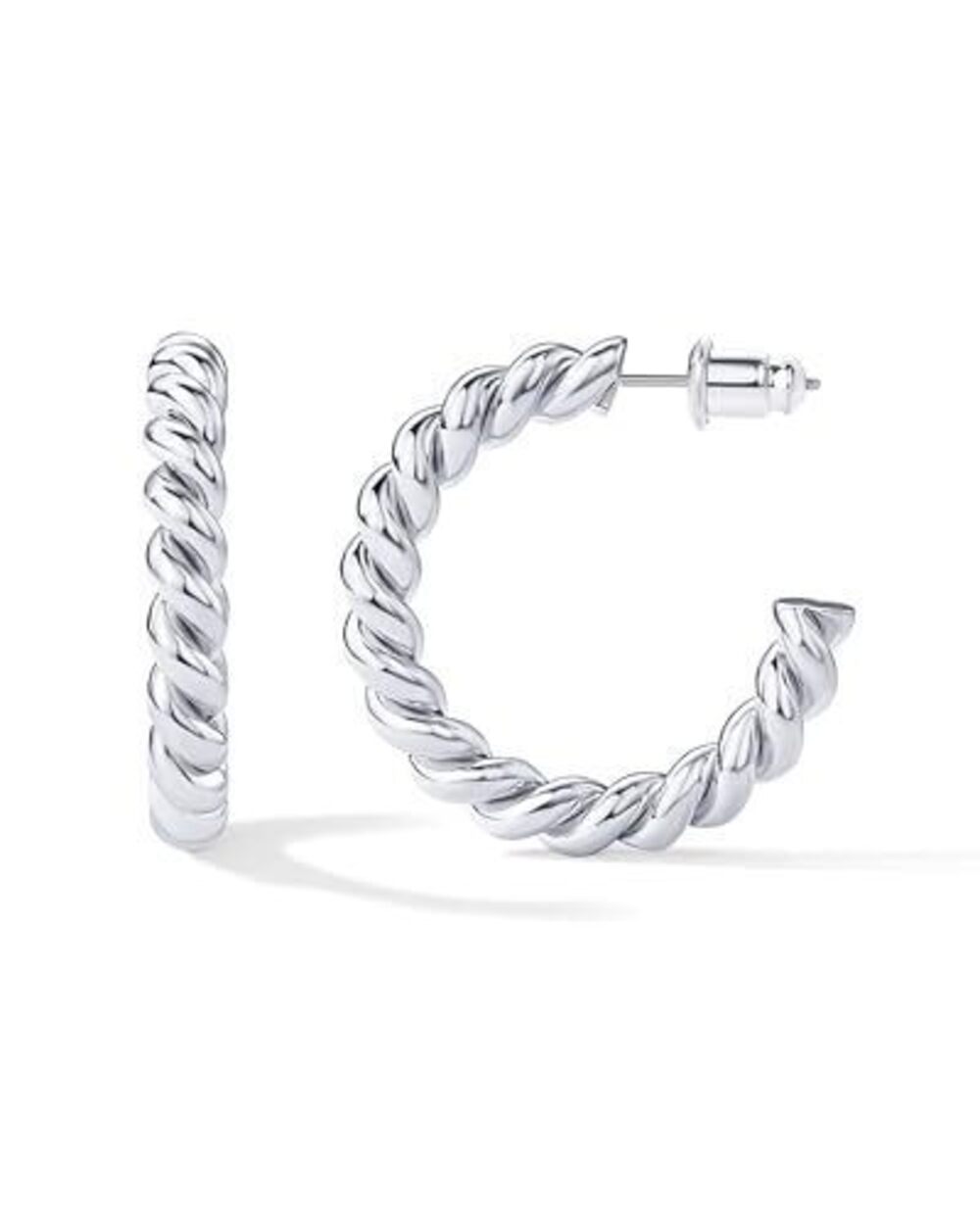 1362 18K Gold Vermeil Twisted Rope Round Hoop Earrings in White Gold